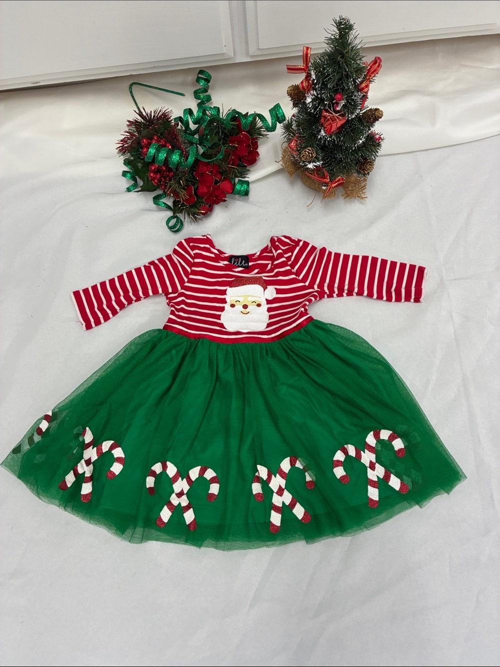 lilt Red & Green Candy Cane Santa Tutu Dress